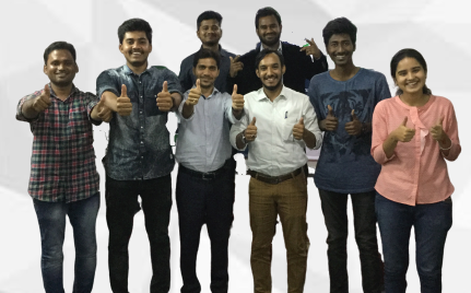 Public Speaking Open Workshop Training Courses in Visakhapatnam, Hyderabad, India.Students smile with trainer Revanth Kanakam