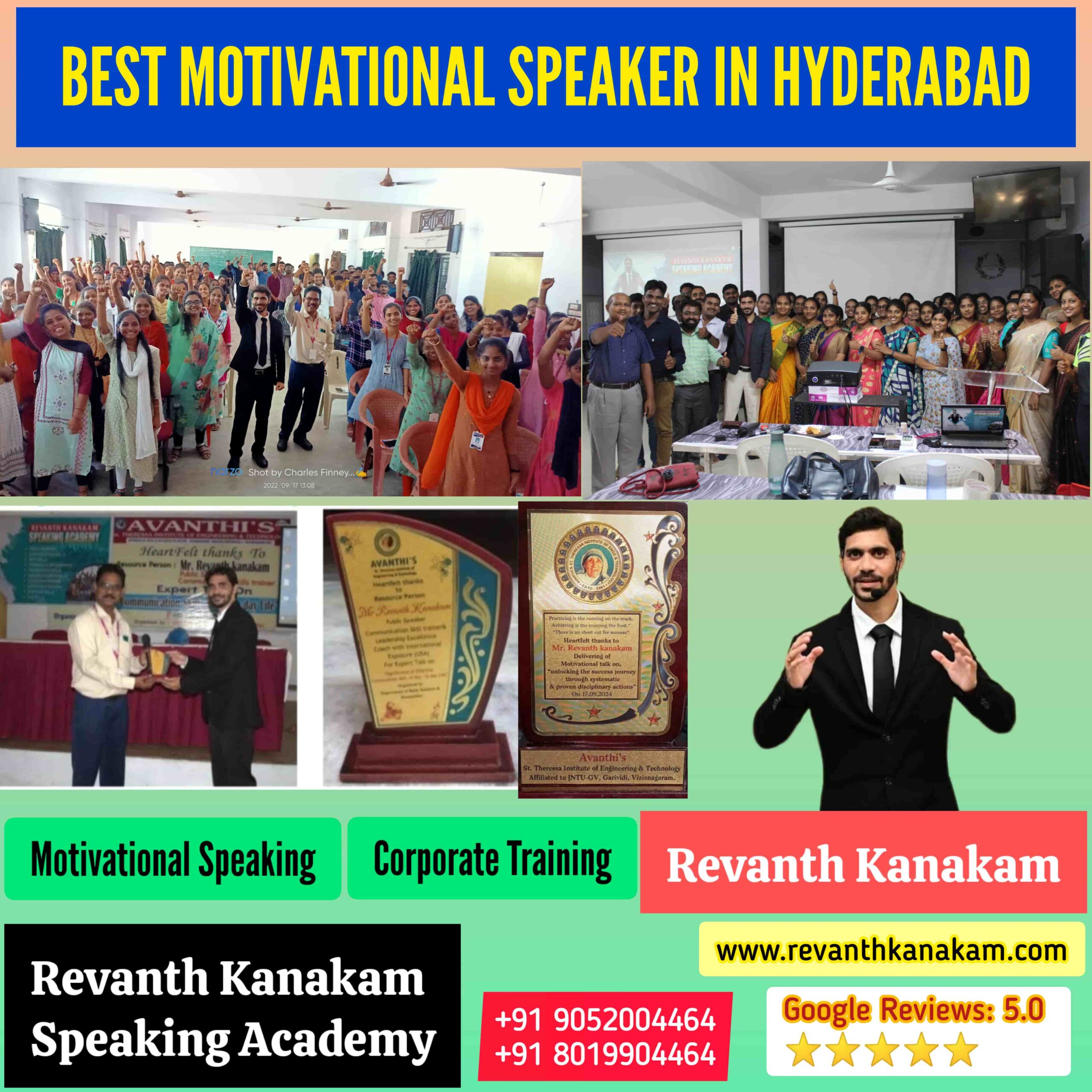 best motivational speakers in hyderabad, india, revanth kanakam, top motivational speeches college students universities